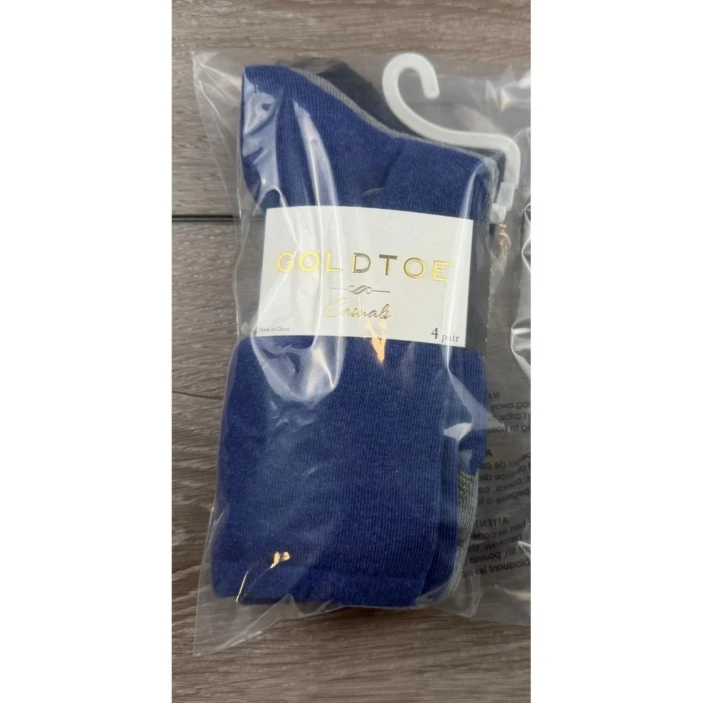 Goldtoe Mens Casuals Flat Knit Socks 4 Pair Pack Blue Grey Black One Size New